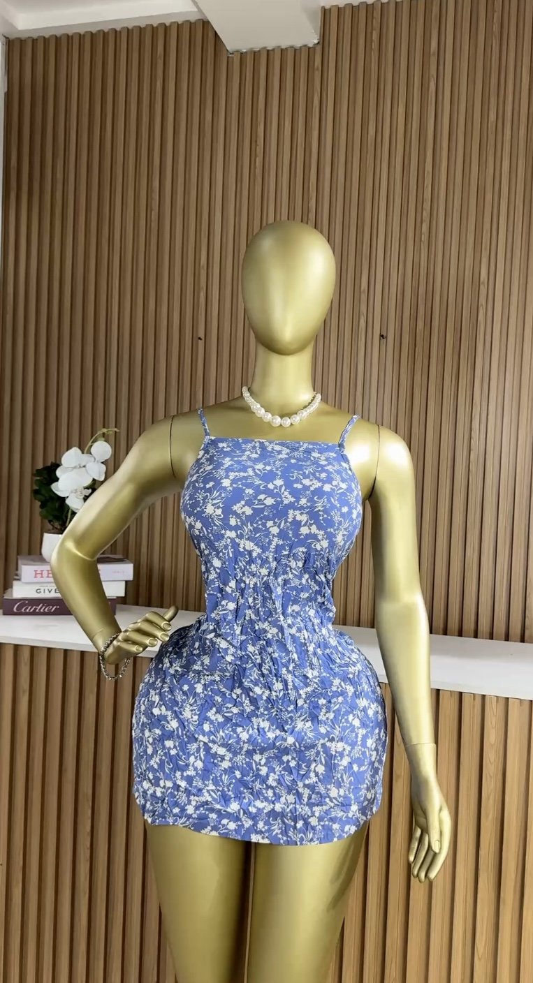 Blue&white floral mini dress B334 (40D)