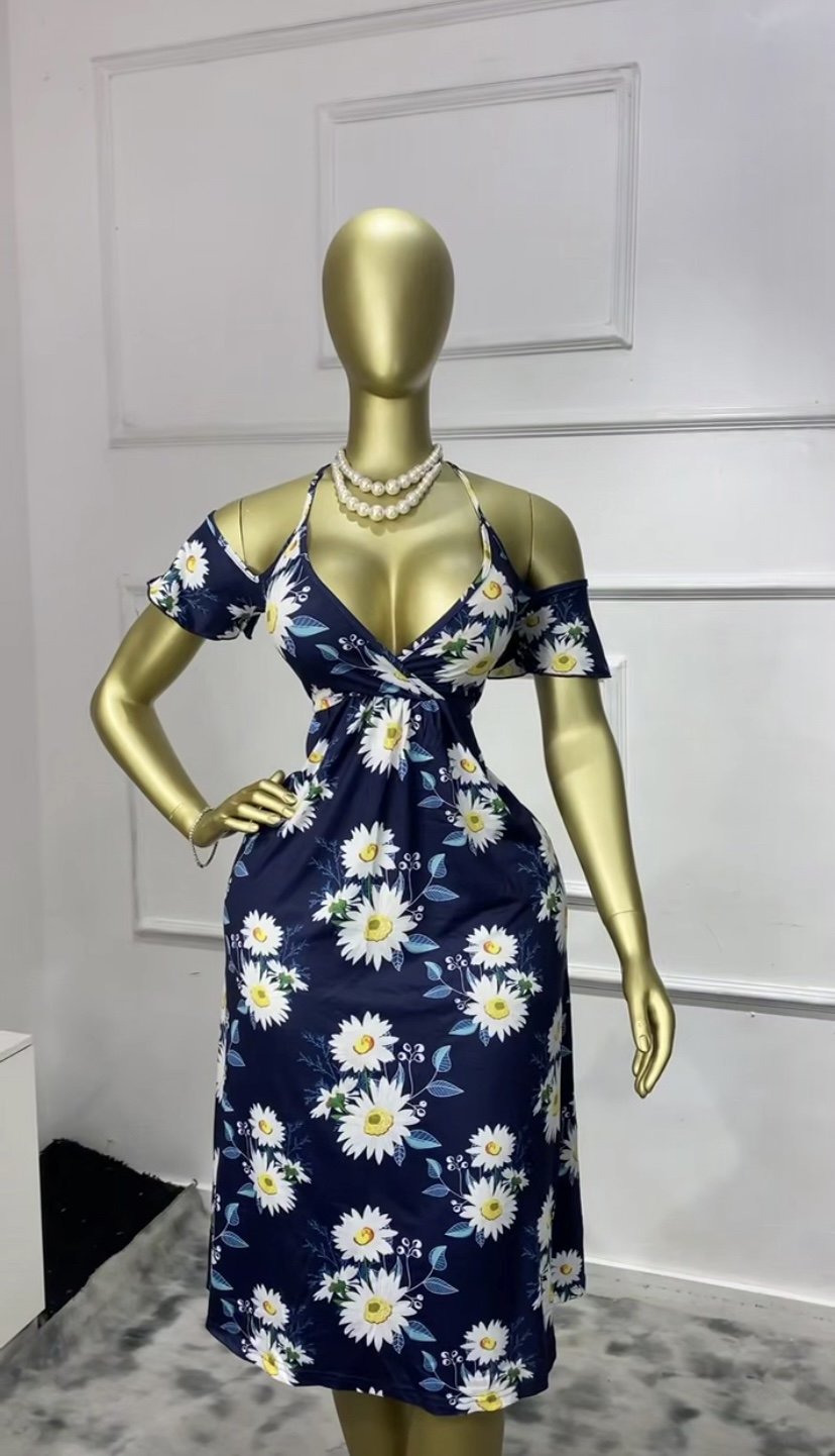 Deep blue floral dress P053