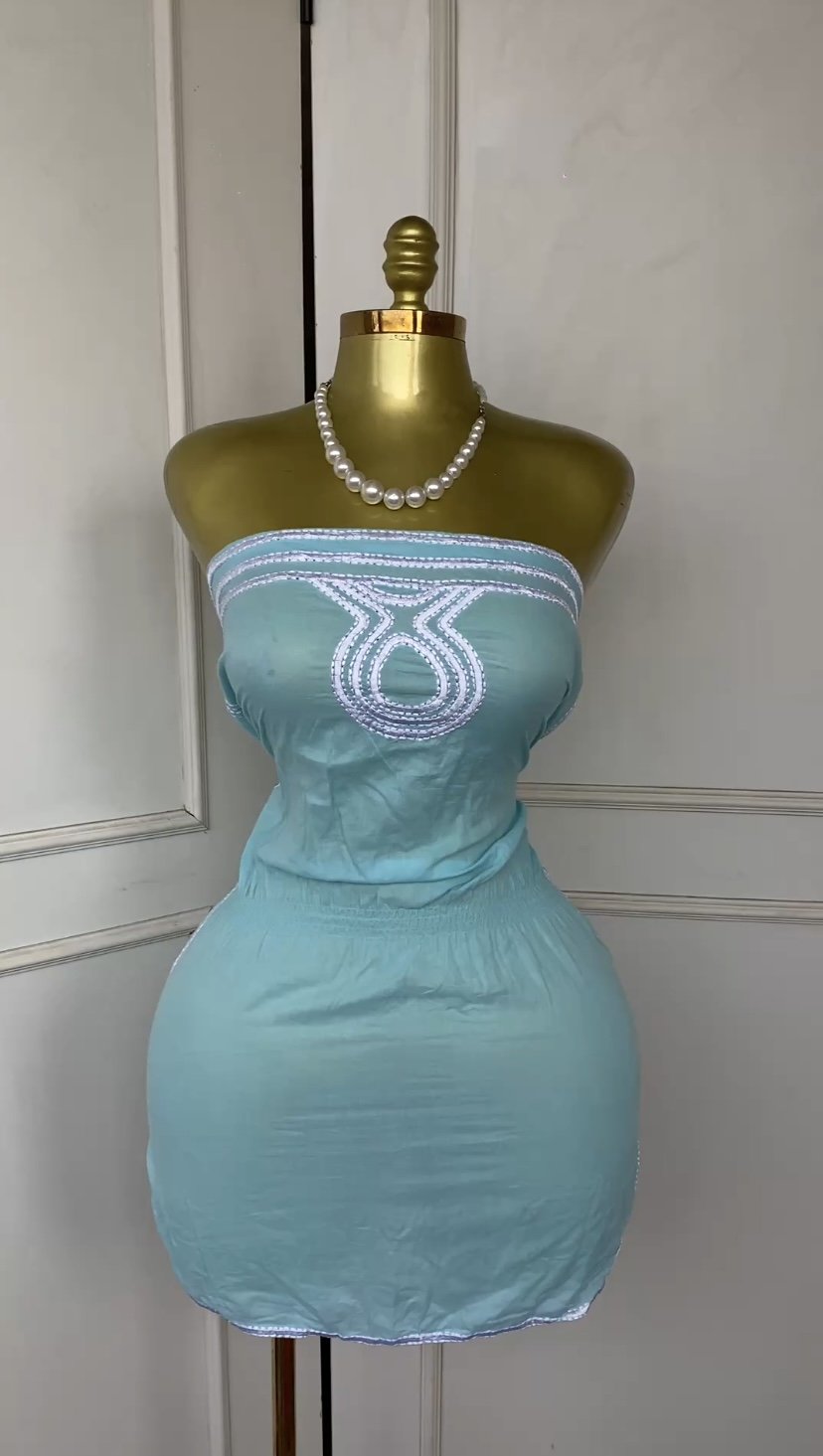 Blue embroidered tube dress 646 (40D)