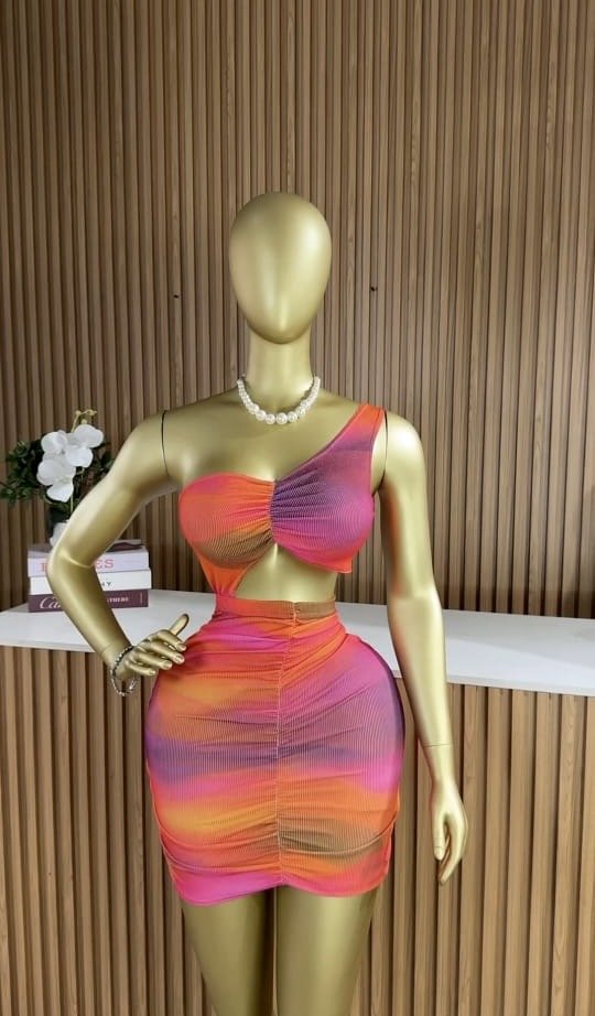 Abstract print ribbed one shoulder dress 740 (40D)