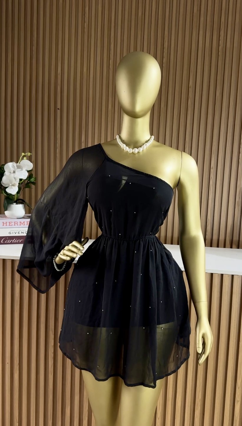 Black one-shoulder mini dress 738 (40D)