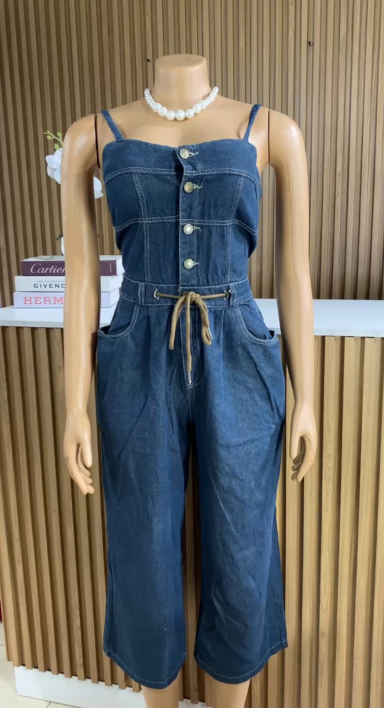 Blue sleeveless denim jumpsuit 313