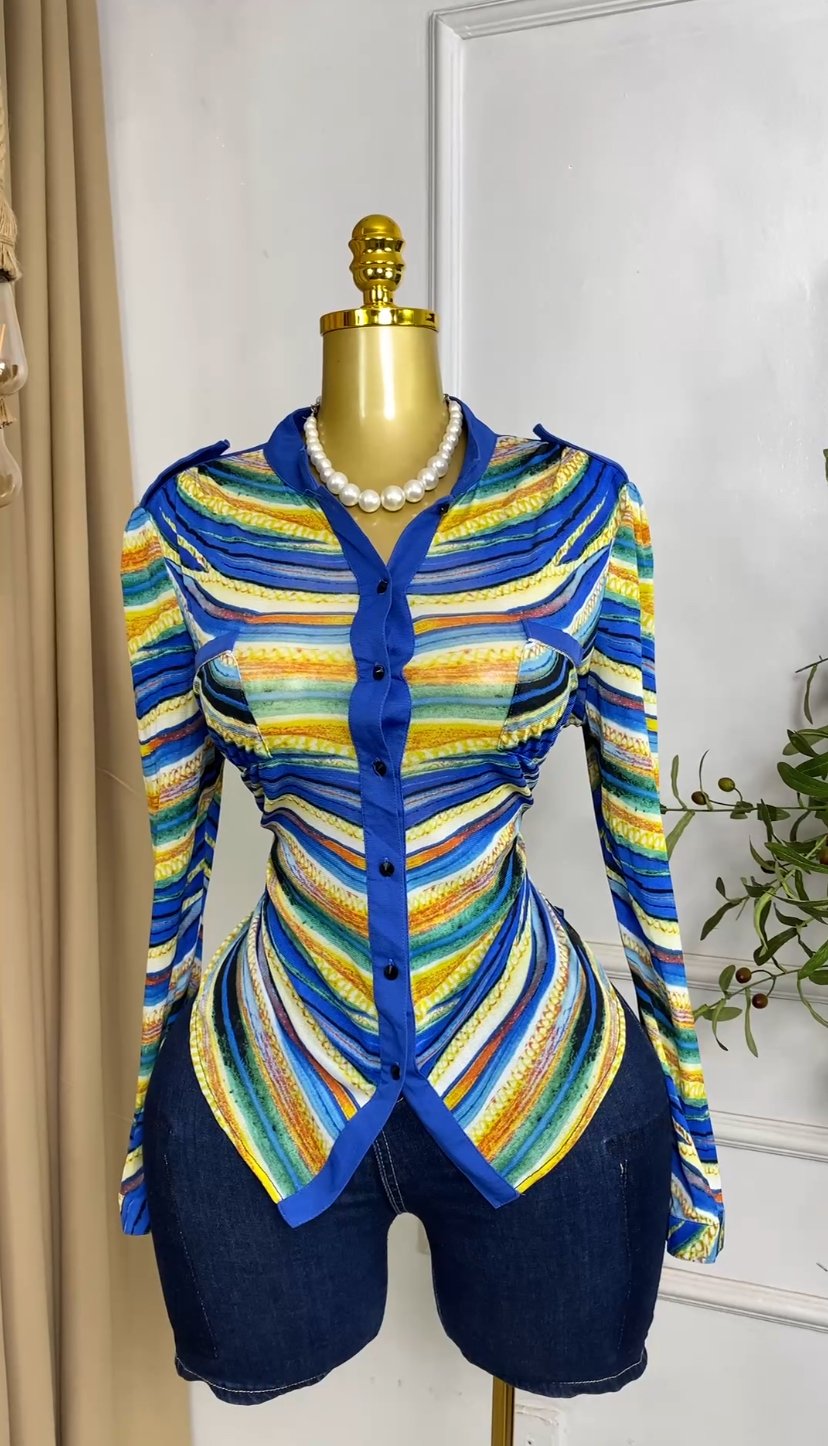 Blue&yellow striped Top M537