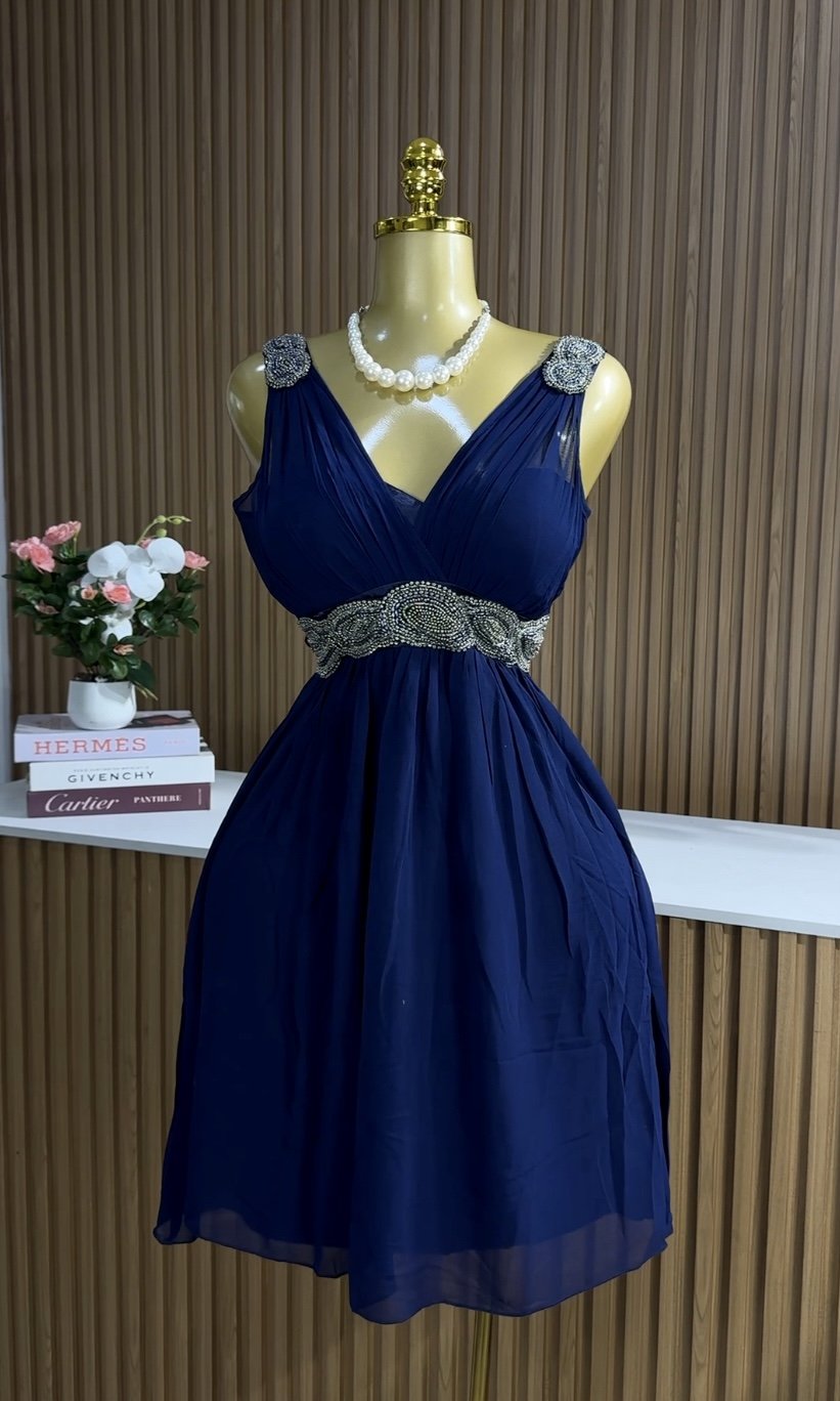 Blue armless midi dress 032