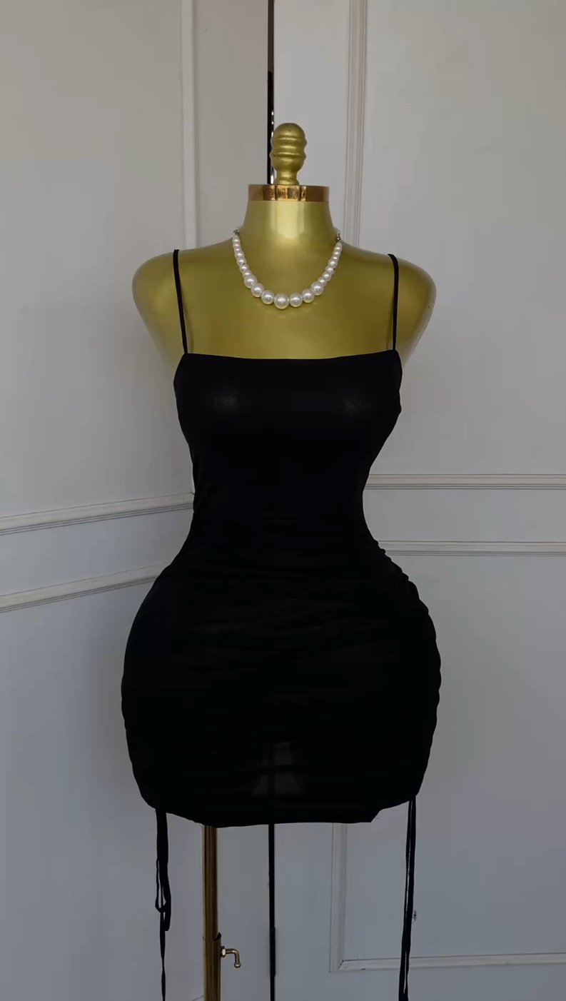 Black ruched bodycon mini dress 519 (40D)
