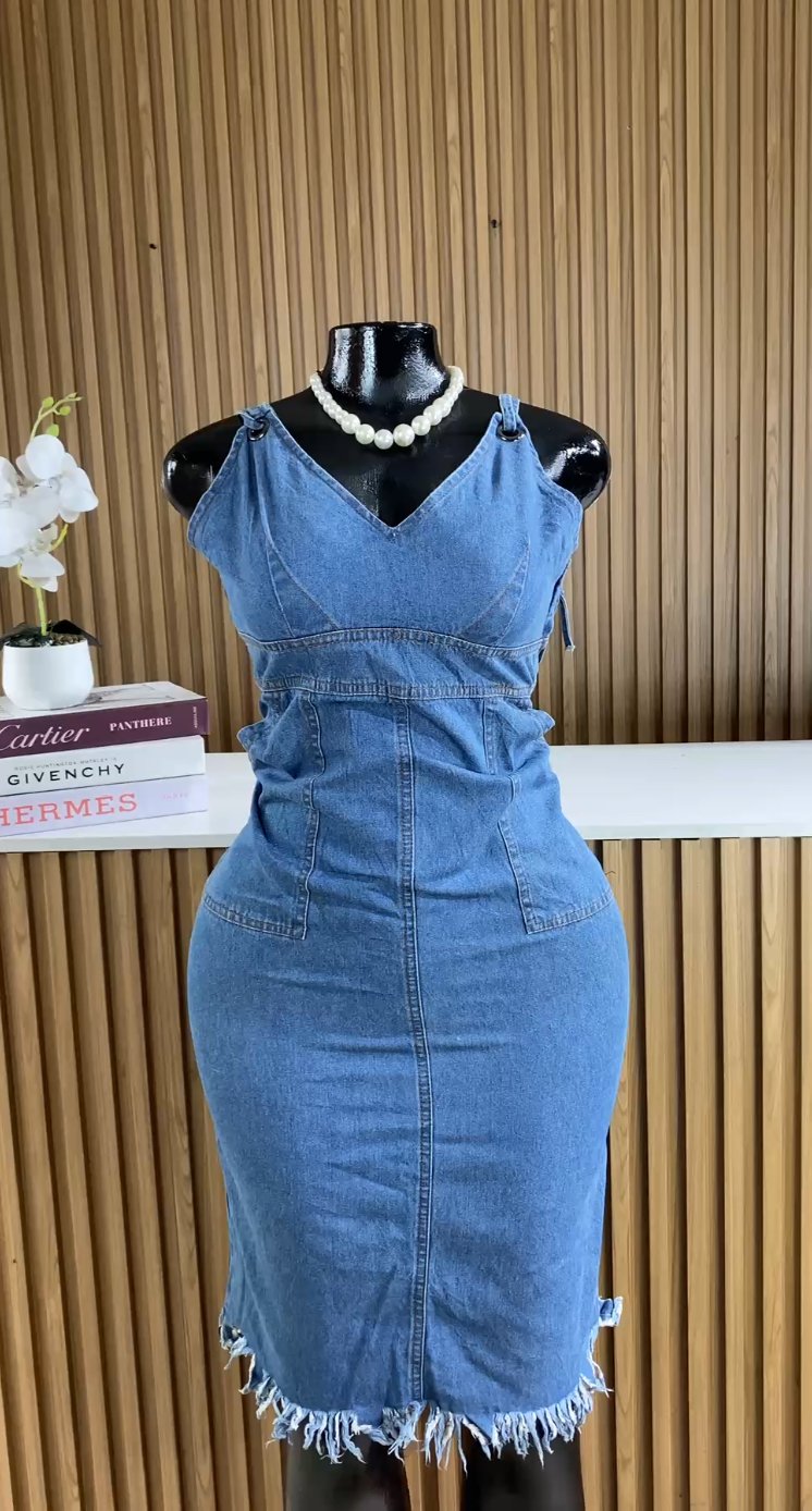 Blue sleeveless denim dress 234
