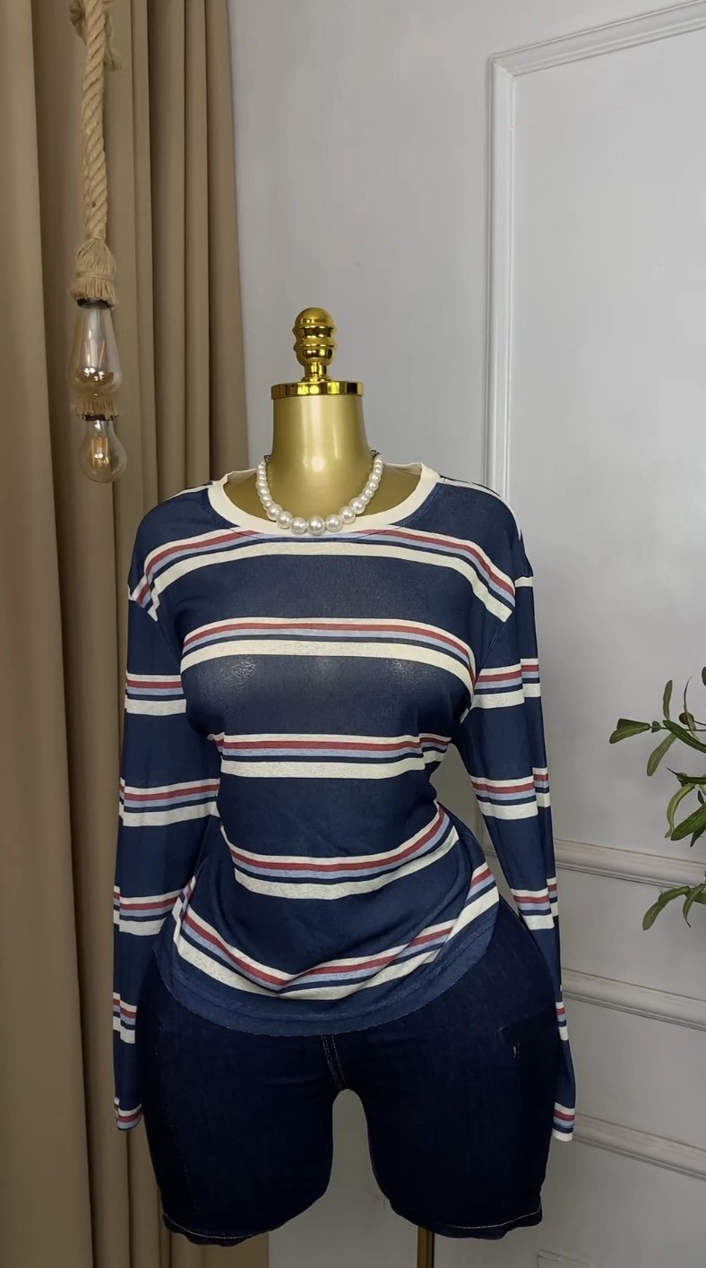 Blue&white striped Top M145