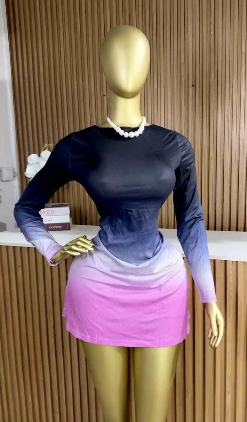 SHEIN navy&pink gradient ribbed dress SH57 (40D)