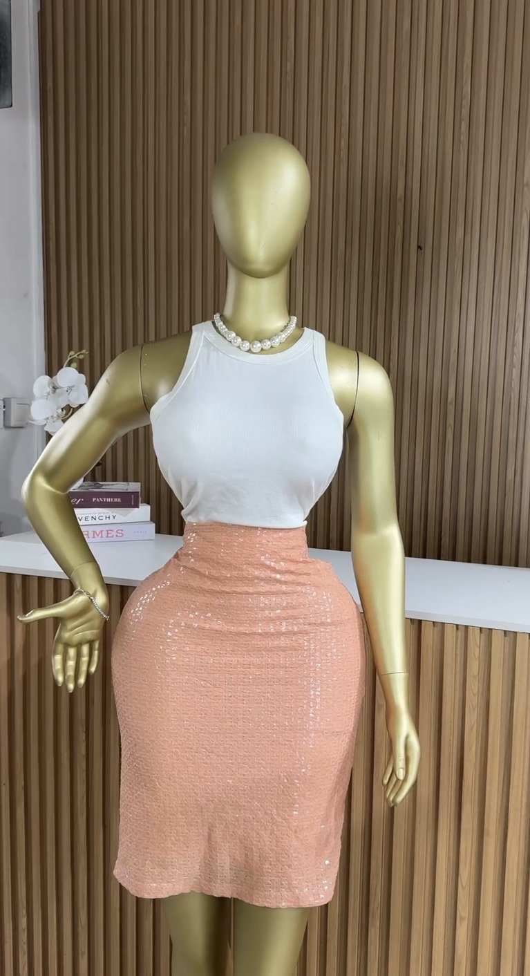 Pink sequence skirt S037