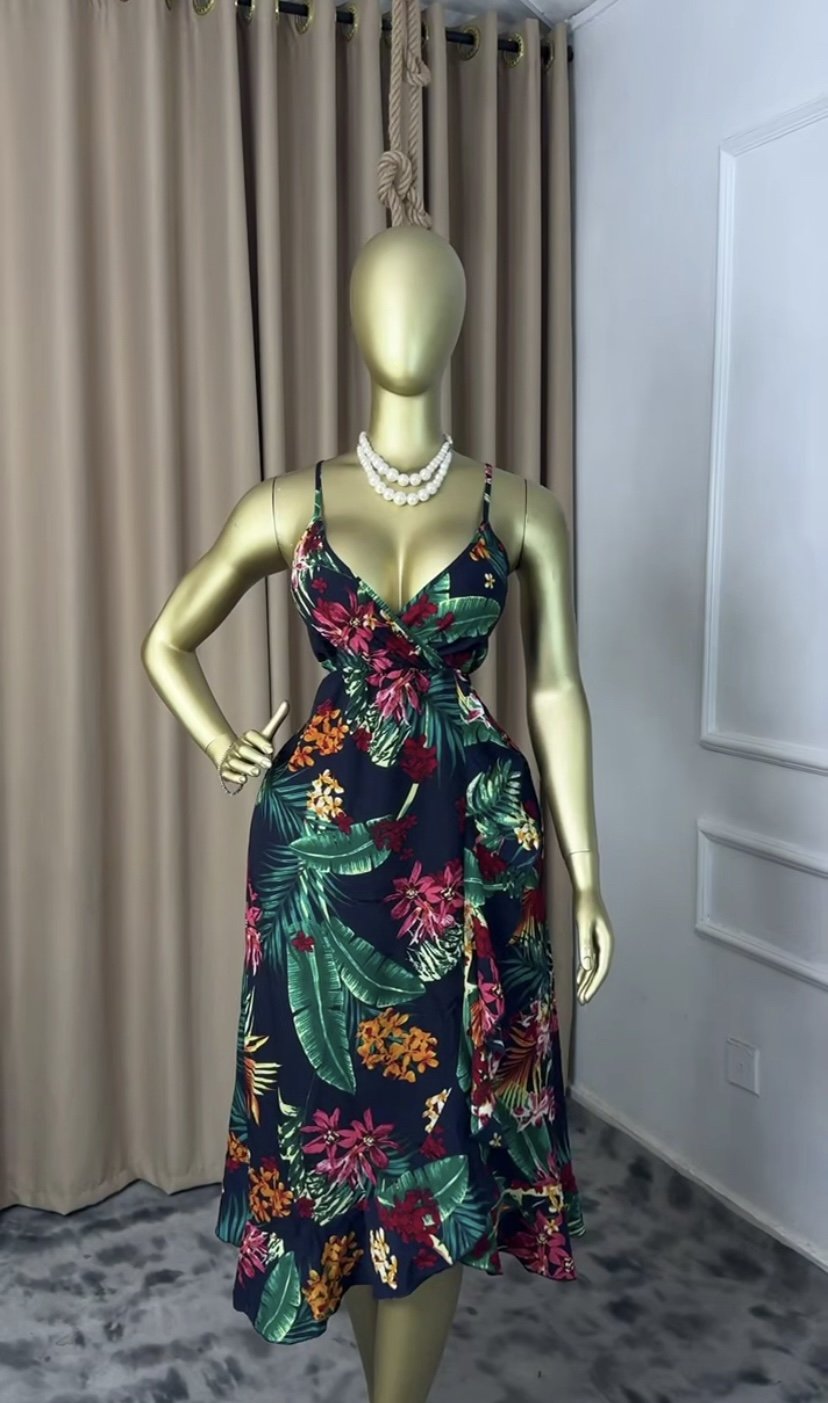 Blue&green floral dress P199