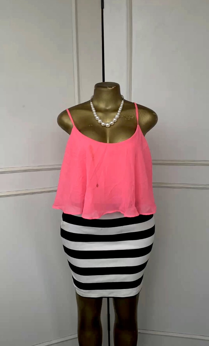 Pink&layered striped style dress B158 (40D)