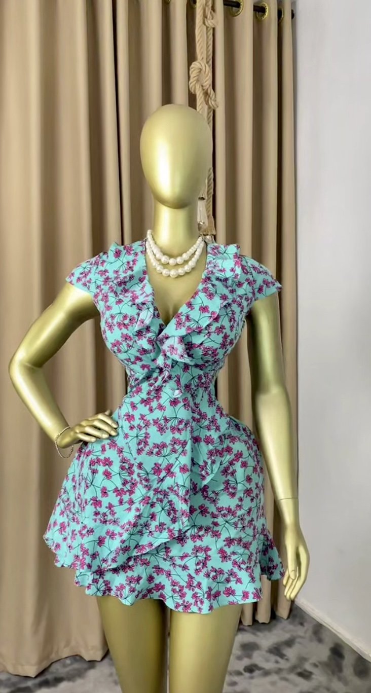 Blue&red floral dress P229