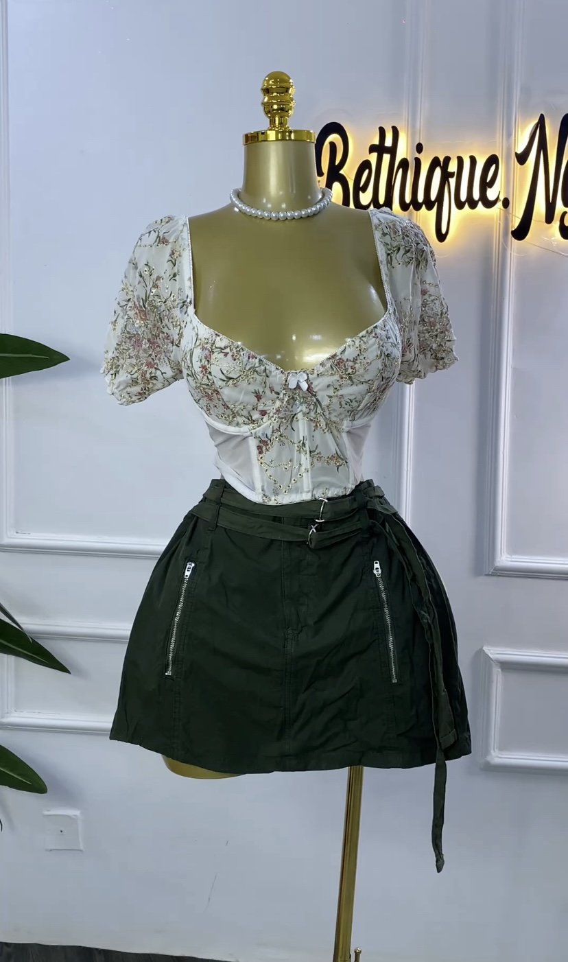 Green &cream corset combo SET 151
