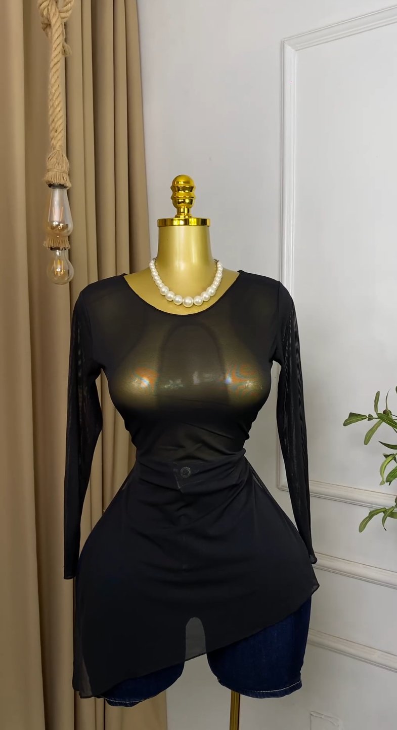 Stylish black mesh Top M258