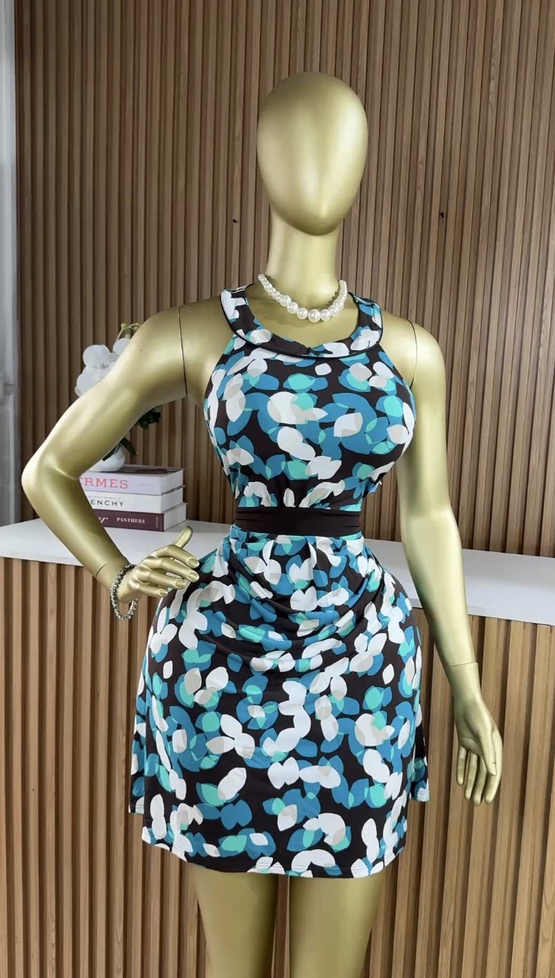 Blue&brown floral dress B244 (40D)