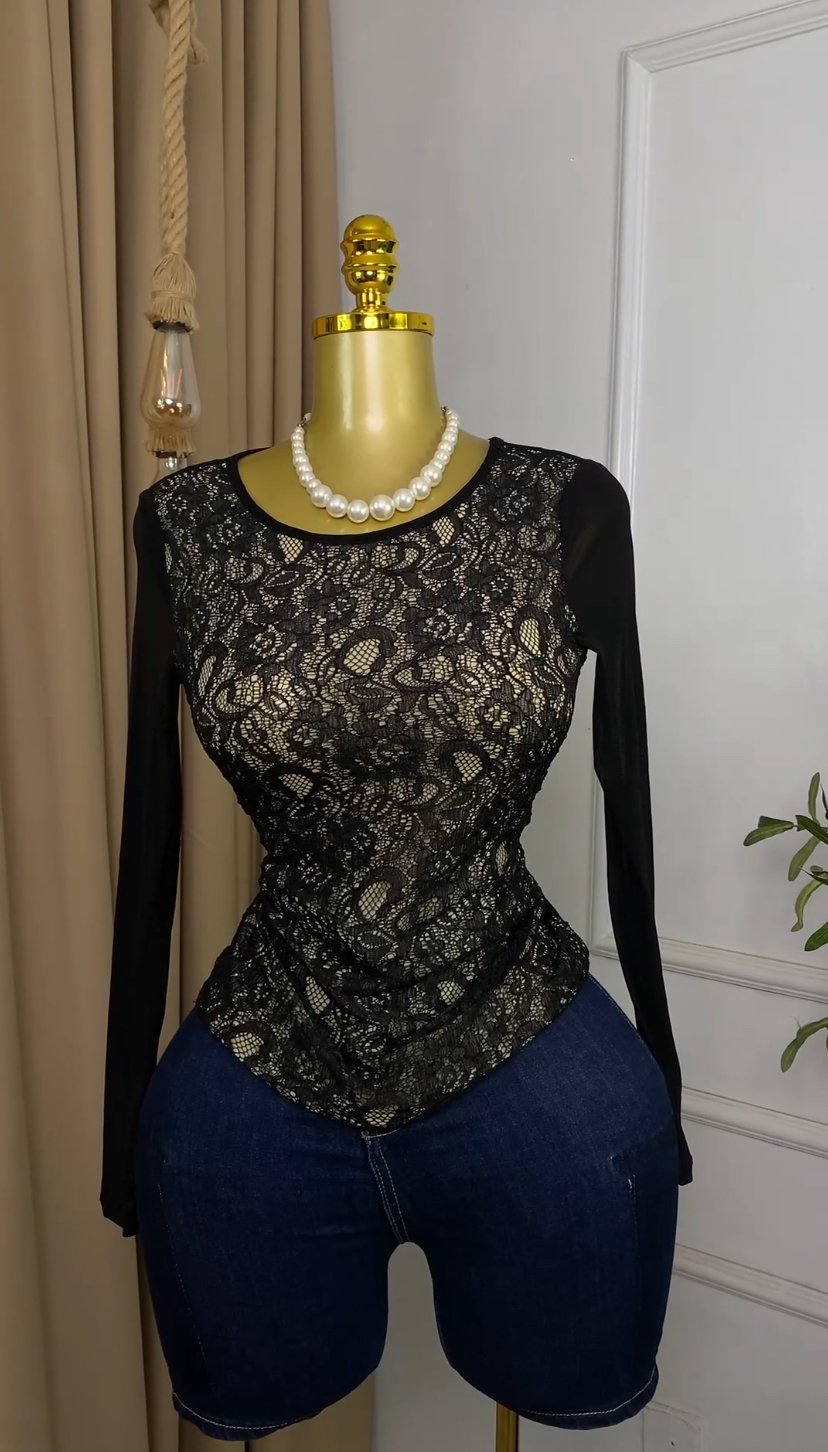 Stylish black mesh Top M384