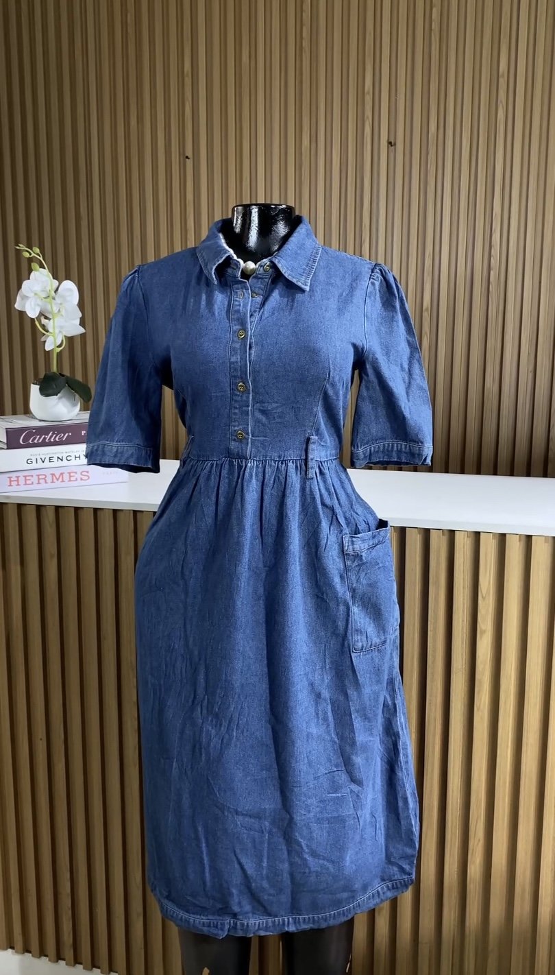 Blue flare denim dress 019 (comes with a belt)