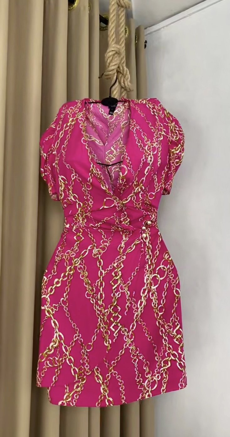 Pink chain print dress P137