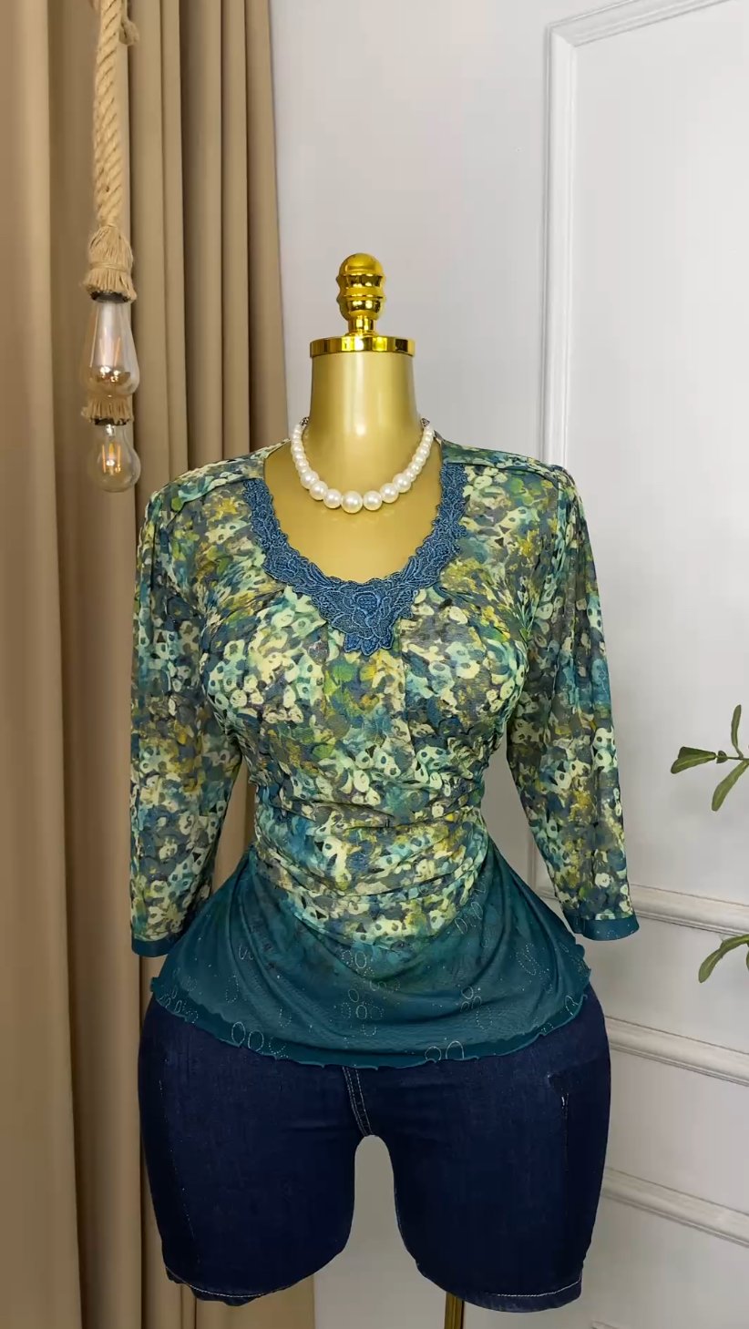 Green floral mesh Top M292