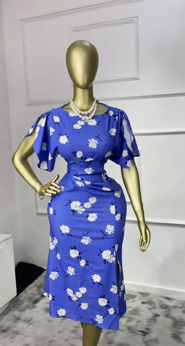 Blue&white floral dress P023