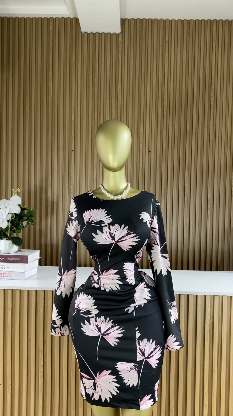 Black&pink floral cop dress C190