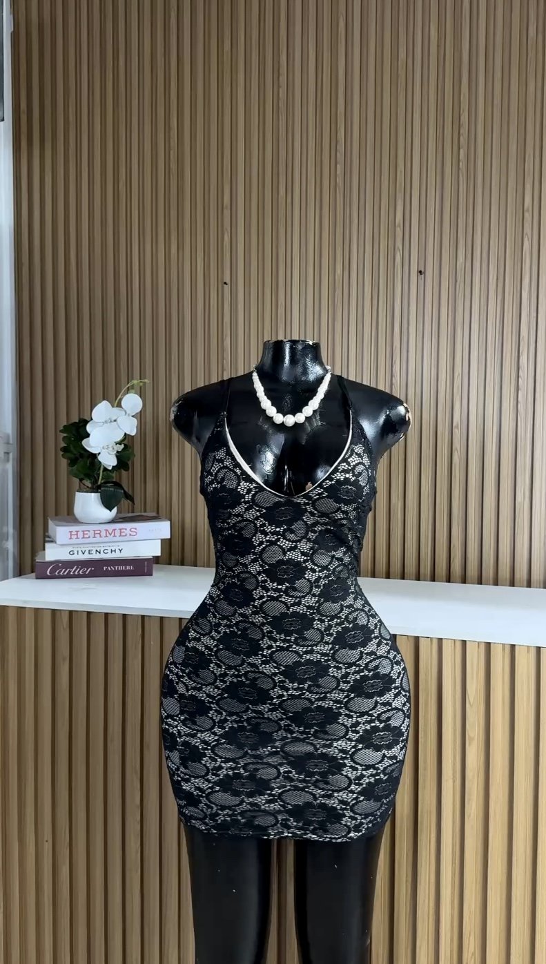 Stylish black armless dress B323 (40D)