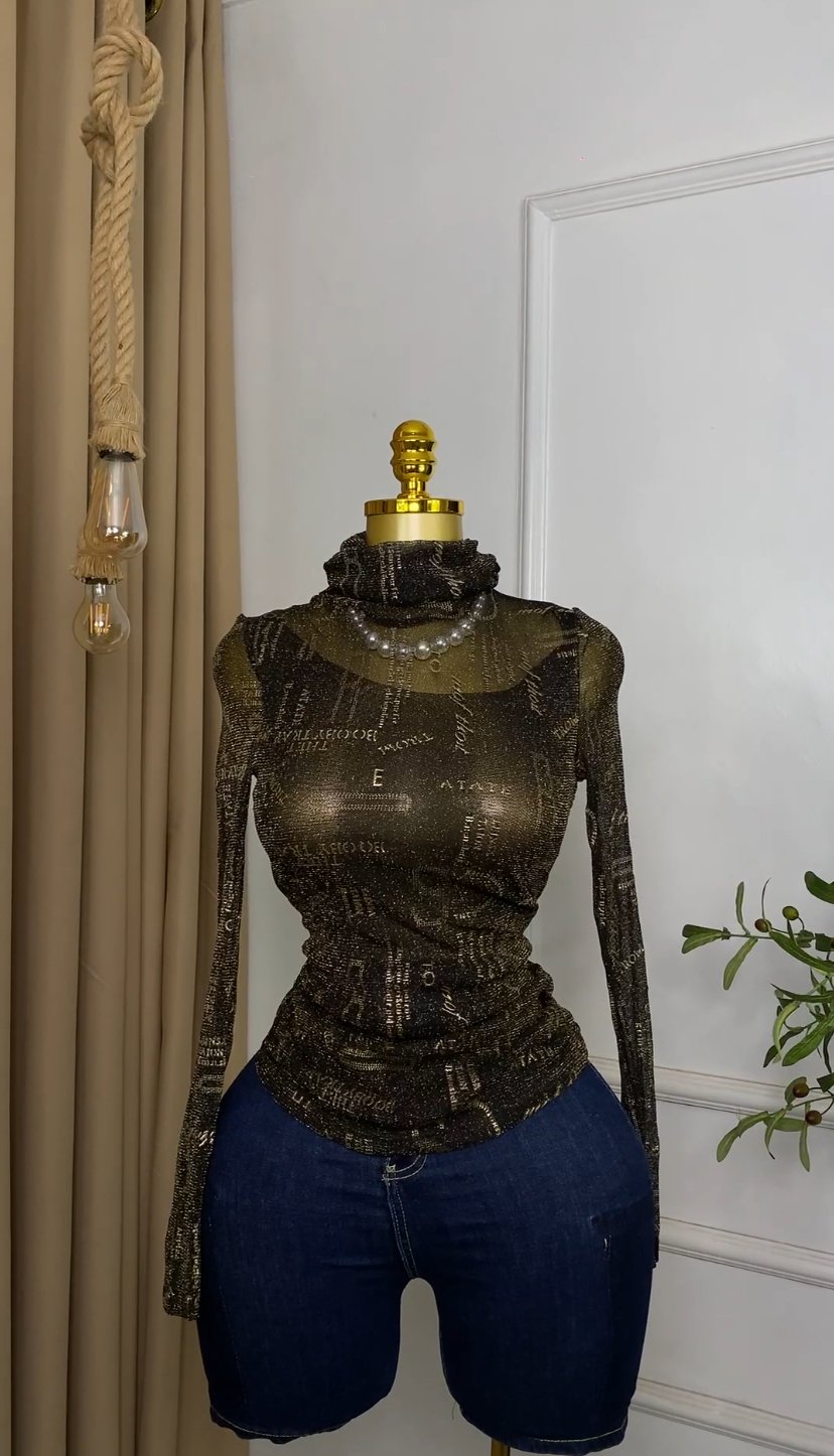 Gold&black mesh Top M099