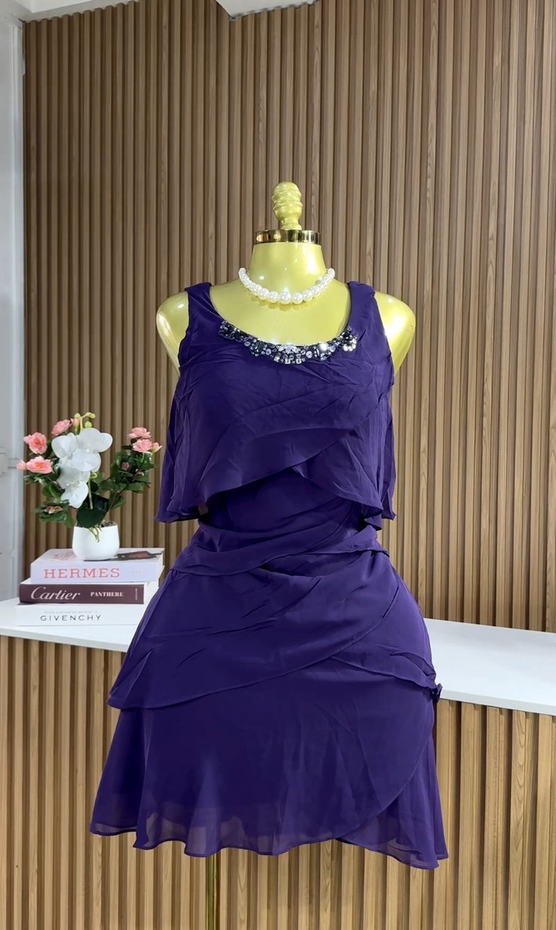 Purple tiered ruffle chiffon dress 133 (40D)