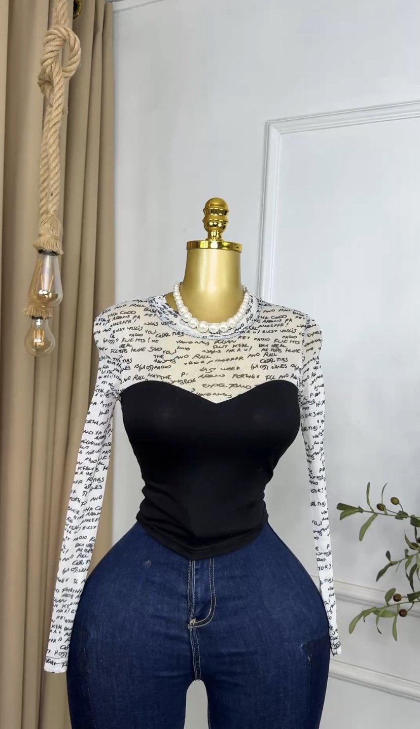 Black&white chic mesh Top M342