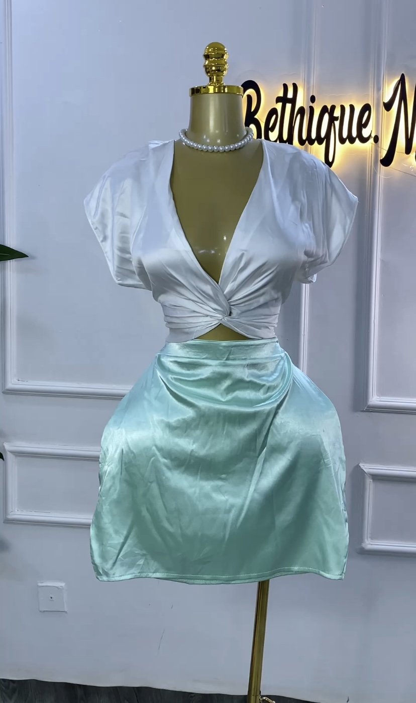 White&mint green silk combo SET 94