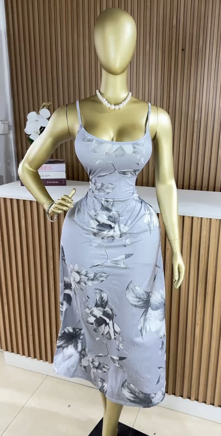 Stylish grey floral dress B116 (40D)