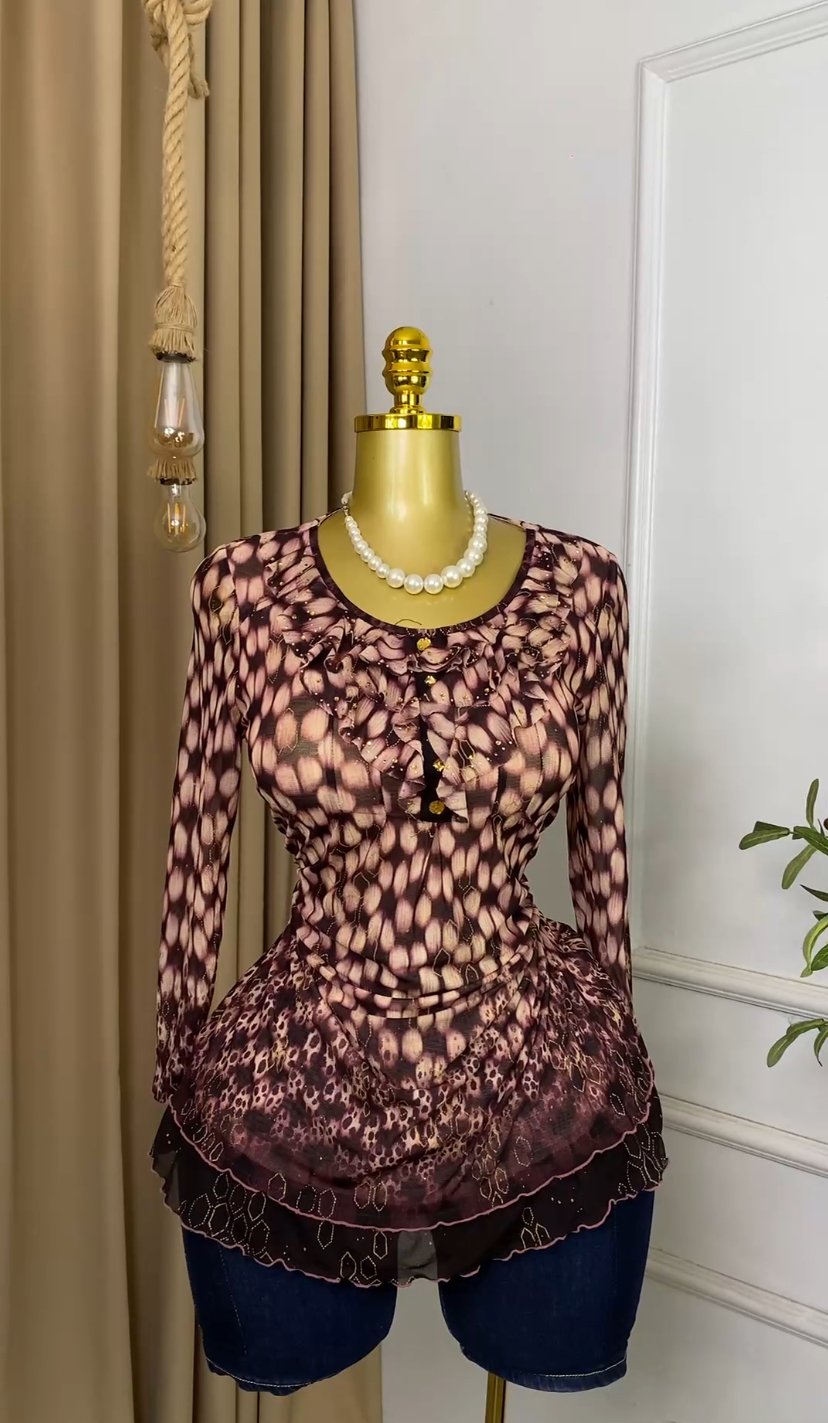 Brown&mauve-pink mesh Top M272