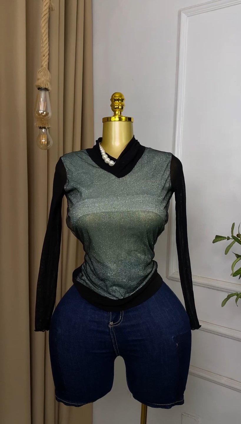 Black&grey shiny Top M142