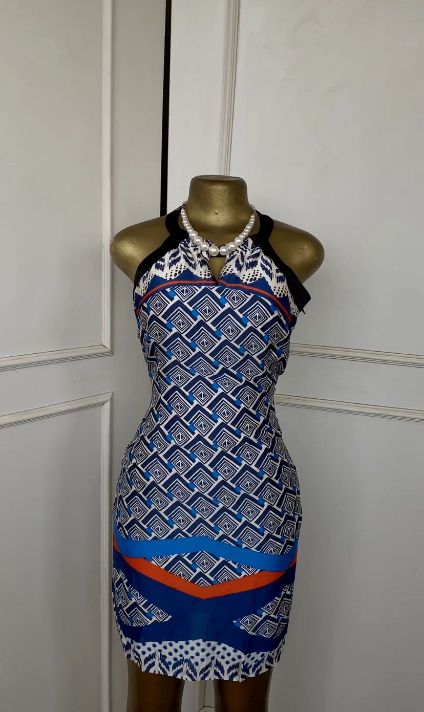 Multicolor geometric pattern halter neck dress 849 (40D)