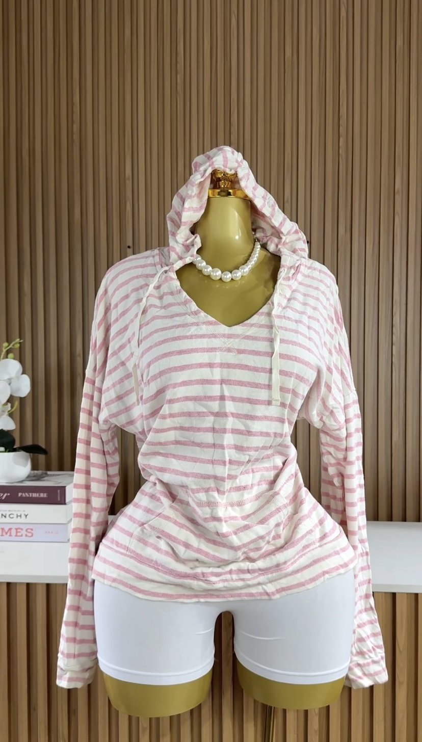 Pink&white striped hoodie R741