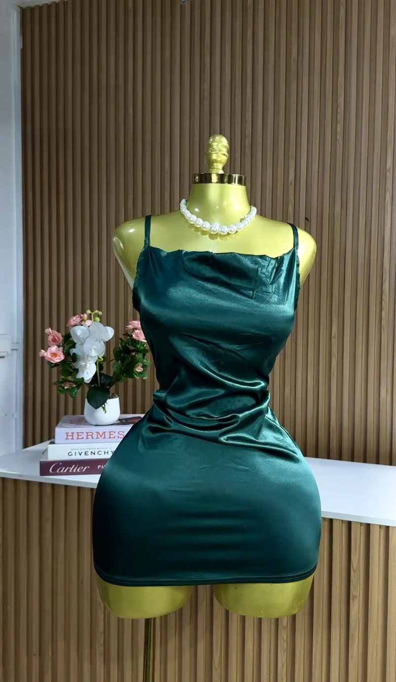 Deep green silk mini dress 243 (40D)