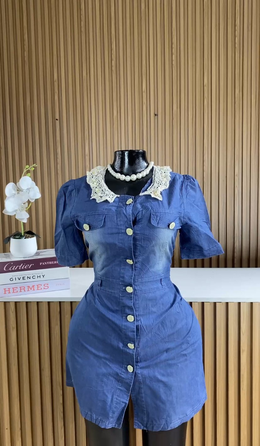 Blue short puff sleeve dress 240