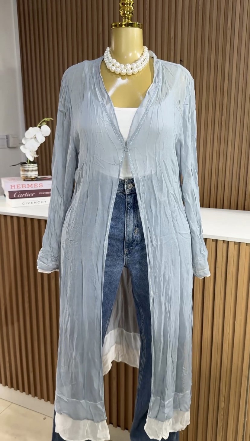 Long light blue blazer S010