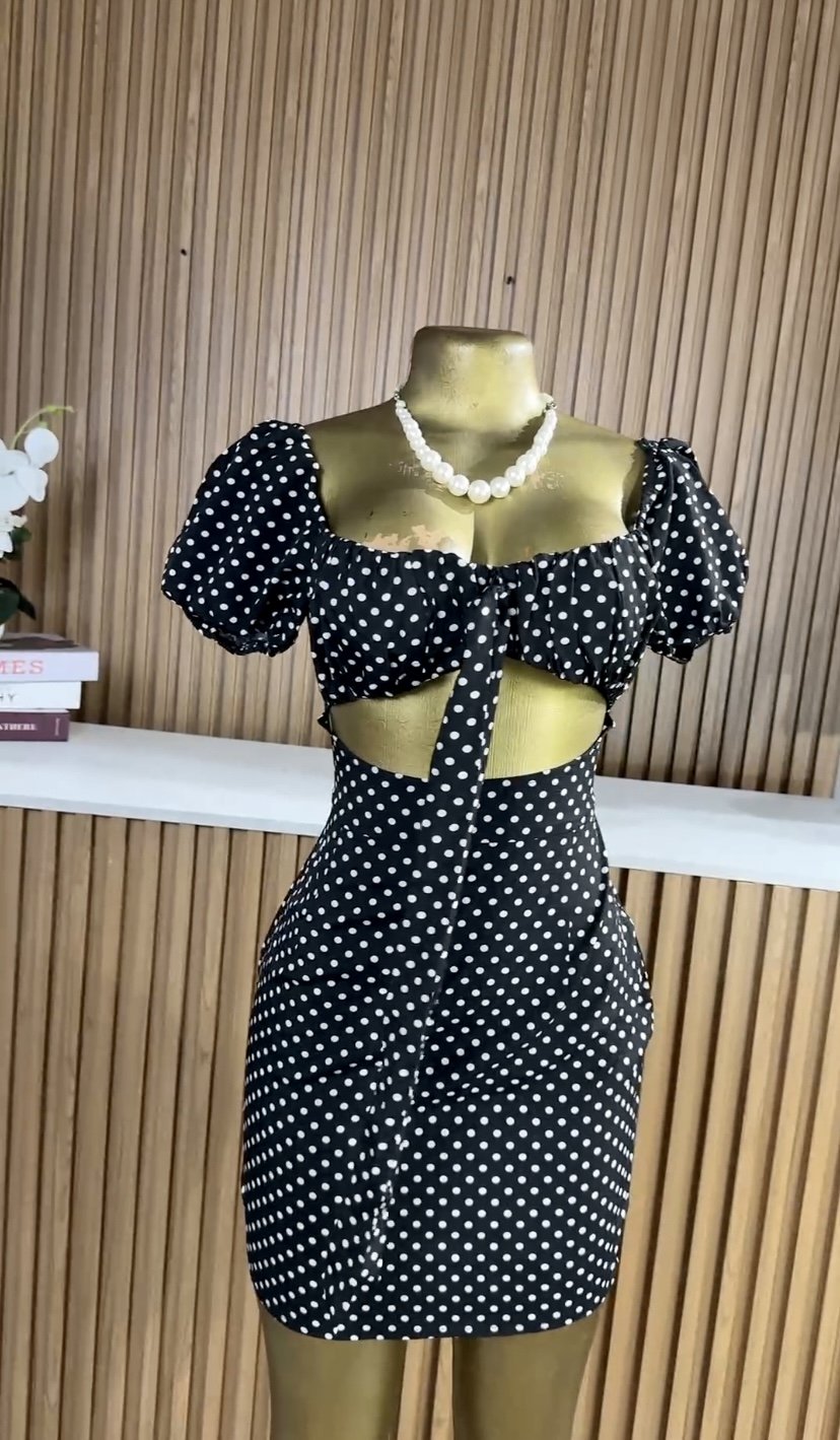 Black&white polka dot mini dress B284 (40D)