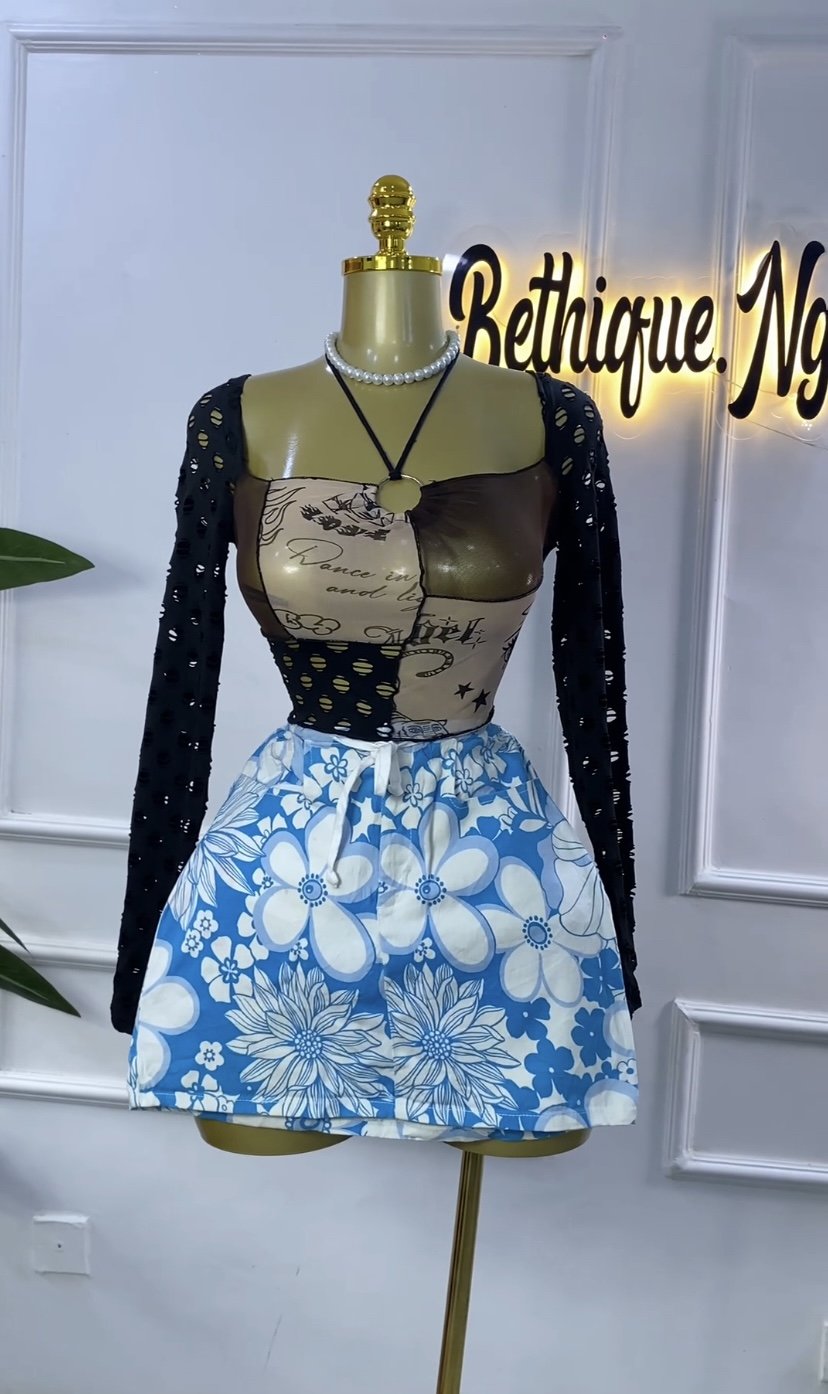 Blue&white floral/mesh combo SET 173