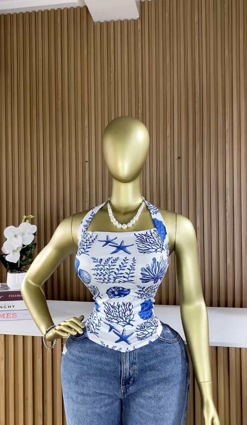 SHEIN white& blue top T138