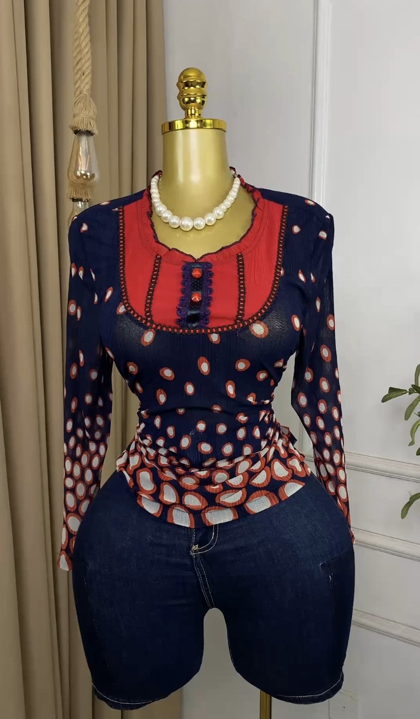 Blue &red mesh Top M359
