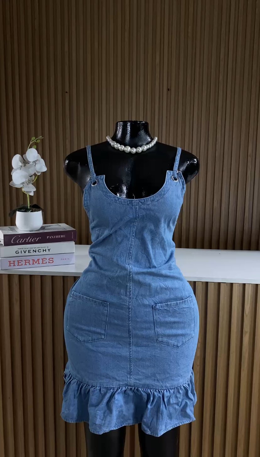 Blue sleeveless denim dress 227