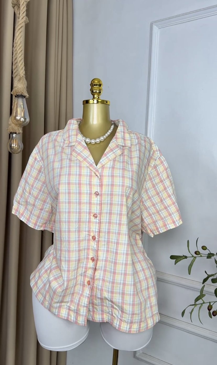 Pink&yellow boxed print shirt J502
