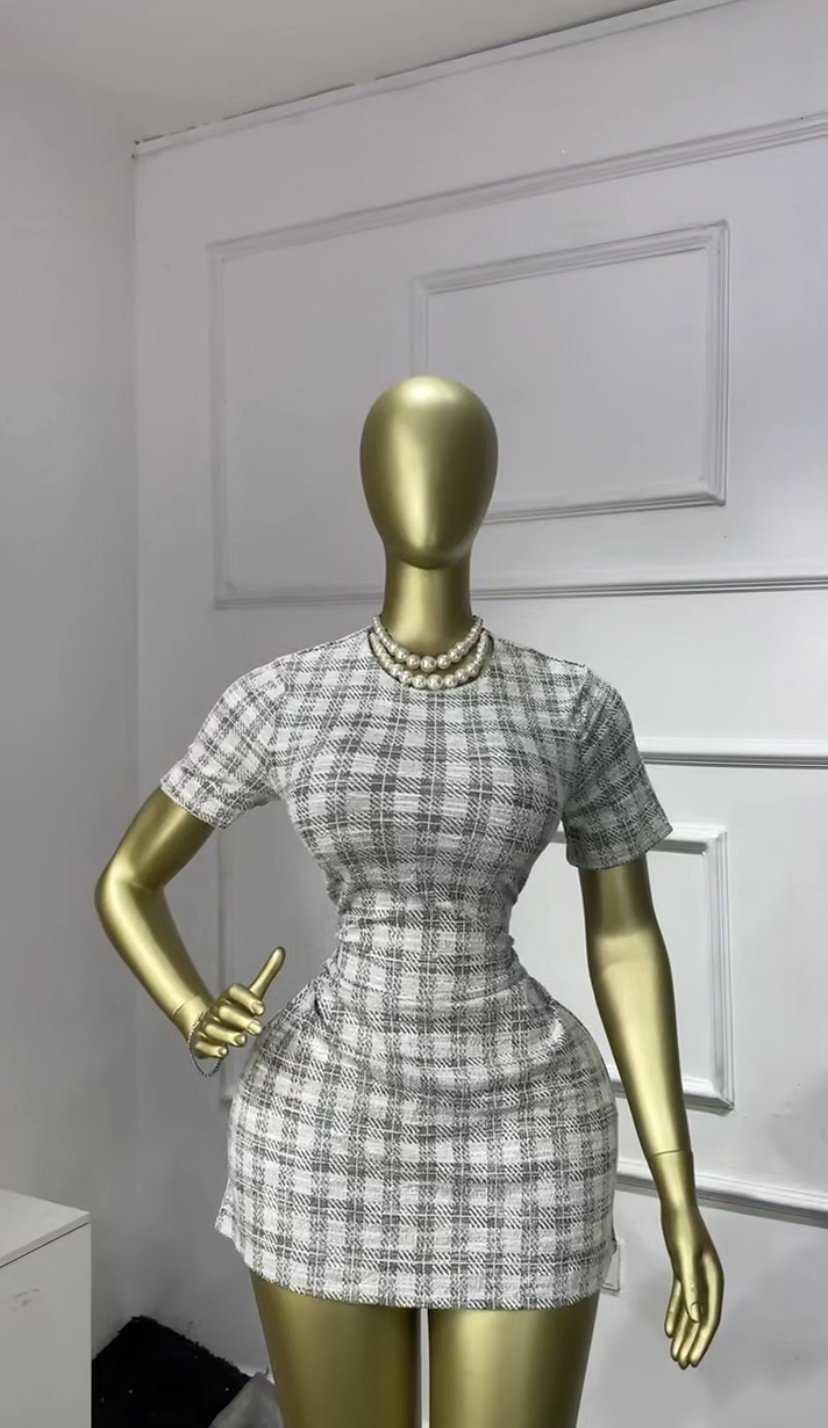 White&green striped dress P107