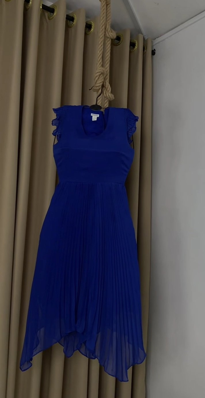 Blue pleated dress P141