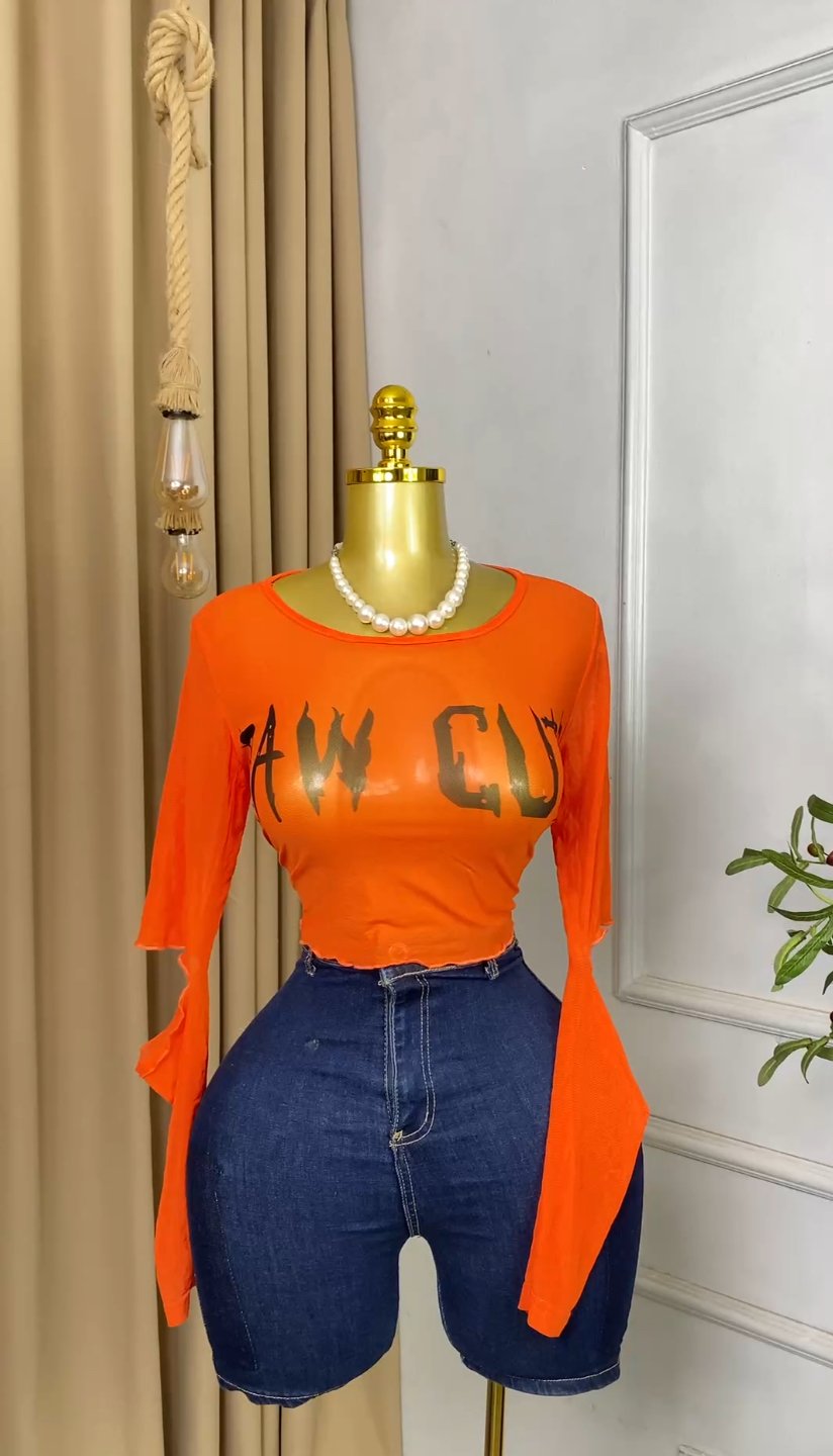 Stylish orange mesh Top M265