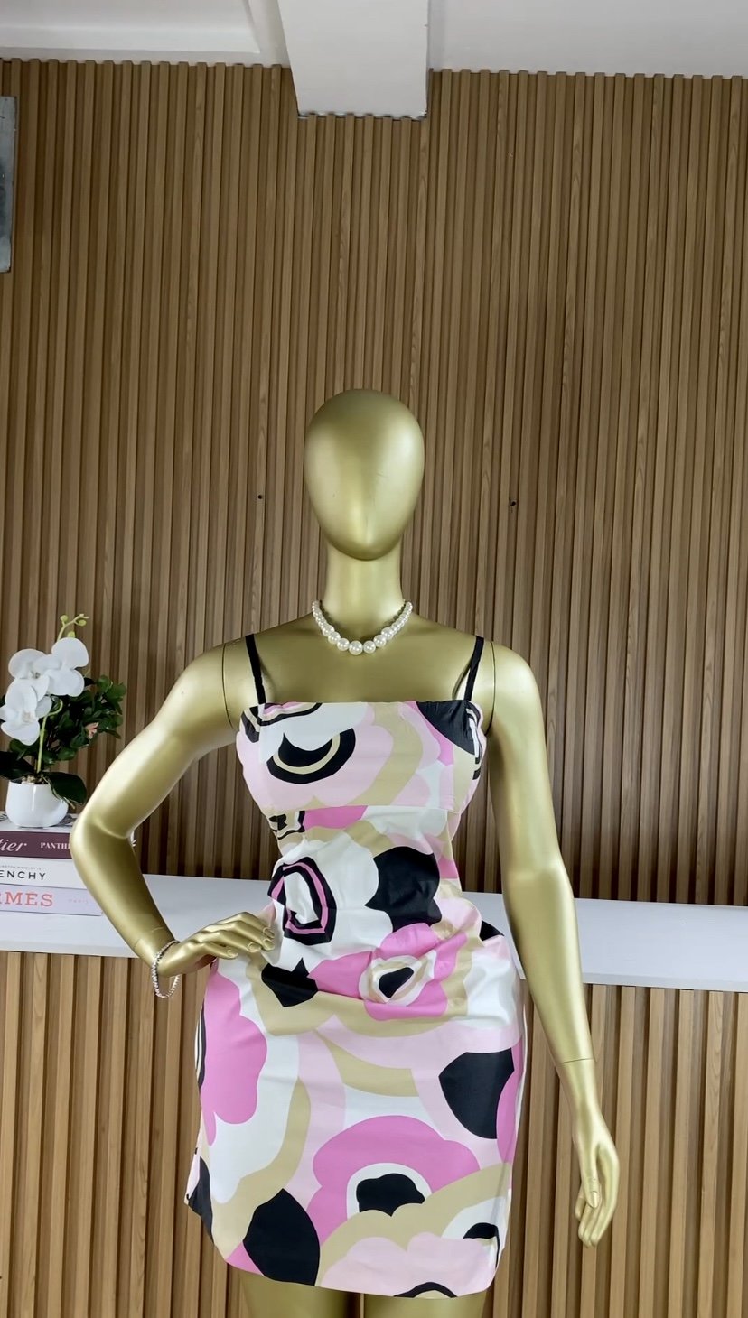 Stylish pink&black dress C162