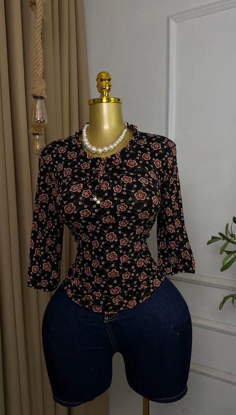 Black&red floral print Top M429