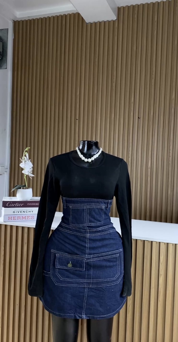 Black&blue denim dress 096